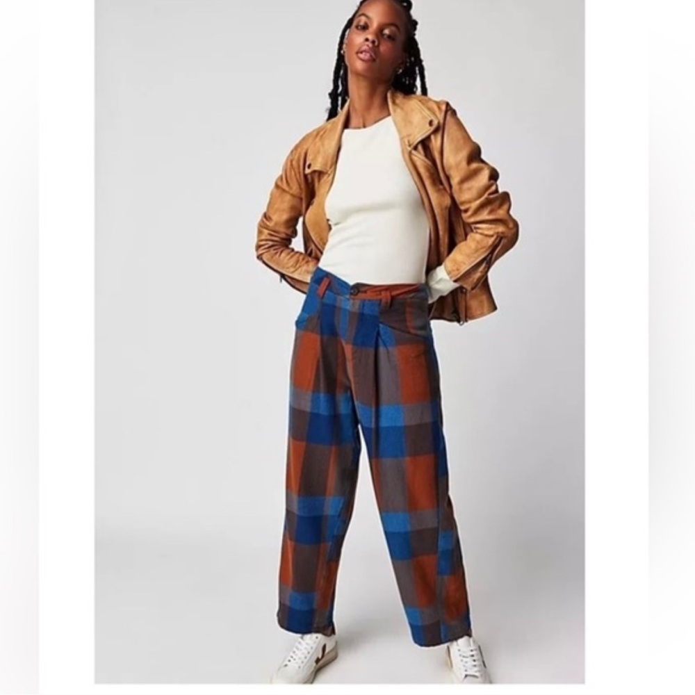 Free People Cass Plaid Baggy Loose Slouch Trousers